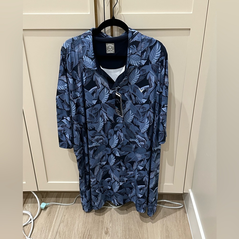 Callaway Blue Leaf Print Polo Shirt